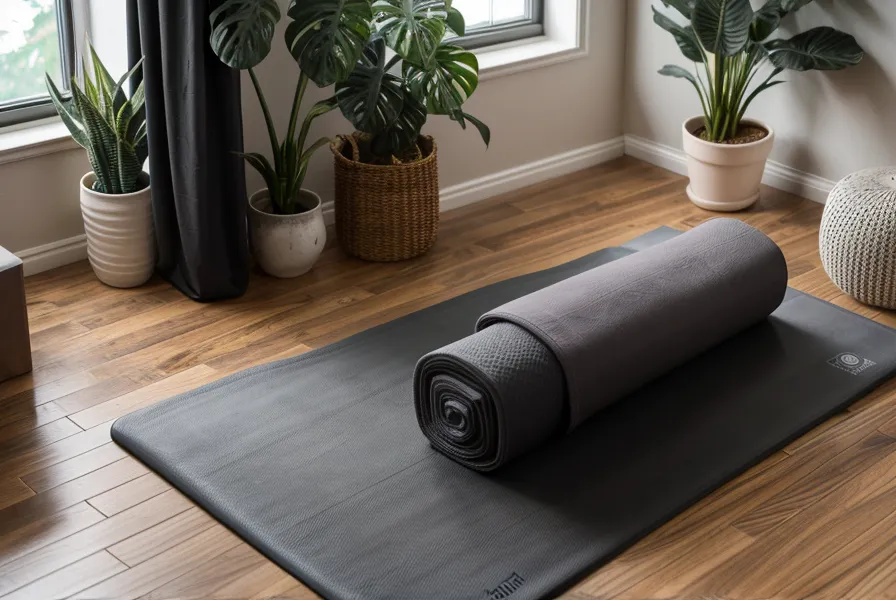 Laptop con mi formación online de instructorado de yoga y notas sobre los doshas ayurvédicos sobre el mat.