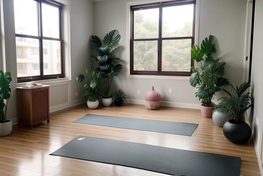 Textura de una esterilla de yoga bajo luz de mañana, parte de la práctica de técnica de yoga en un instructorado para adultos.