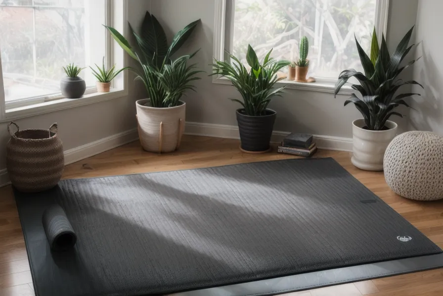 Bloques de yoga y taza de café sobre el mat, minimalismo táctico para yoga en casa