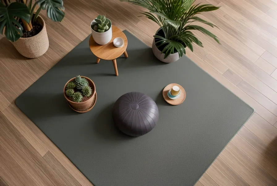 Mat de yoga en casa con un teléfono mostrando una sesión de práctica guiada