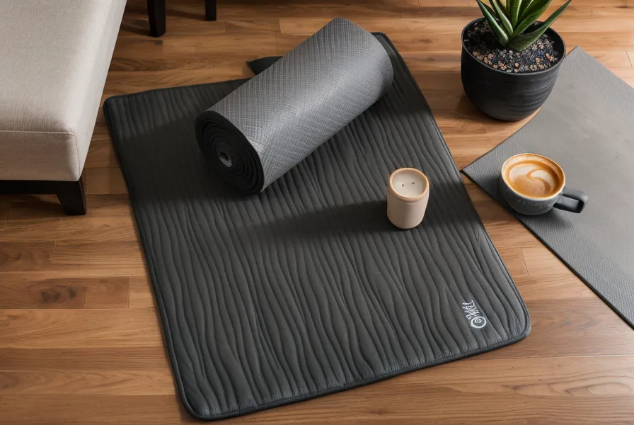 Mat y bloque de yoga en casa con una mascota cerca, parte de la rutina diaria de autoconocimiento