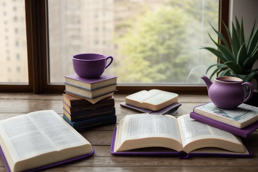Translation dictionaries and yoga sketches on a wooden desk.