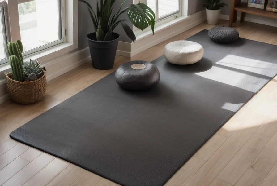 Laptop con un módulo del instructorado de yoga online y esterilla en primer plano