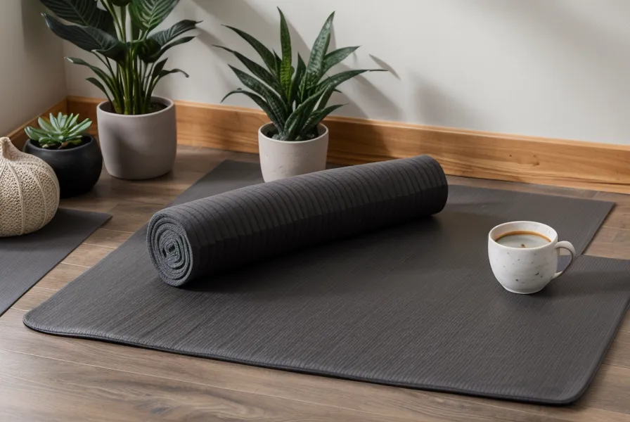 instructorado de yoga online y yoga en casa: mat desenrollado junto al escritorio de traducción durante la primera semana de formación