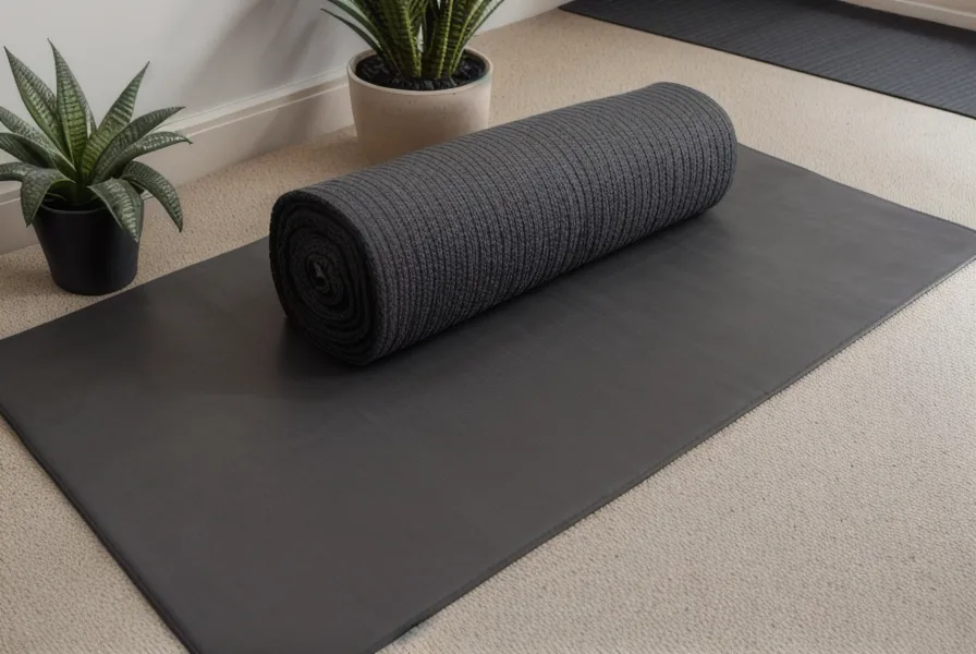 Laptop abierta en un módulo del instructorado de yoga, con una vela encendida y la neblina de invierno de Lima al fondo.