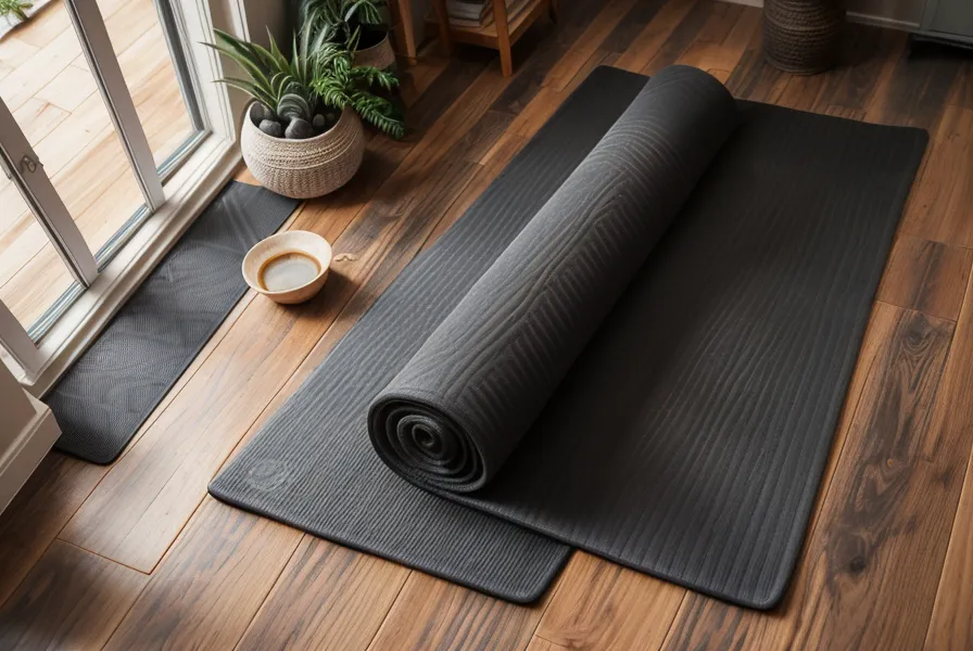 Pies sobre el mat durante una secuencia de pie, ejemplo de práctica de yoga en casa del instructorado online