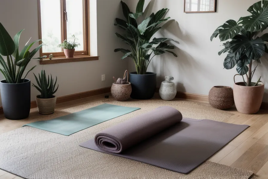 Cojín de meditación sobre el mat de yoga en un departamento de Miraflores, listo para el protocolo corto de respiración alterna