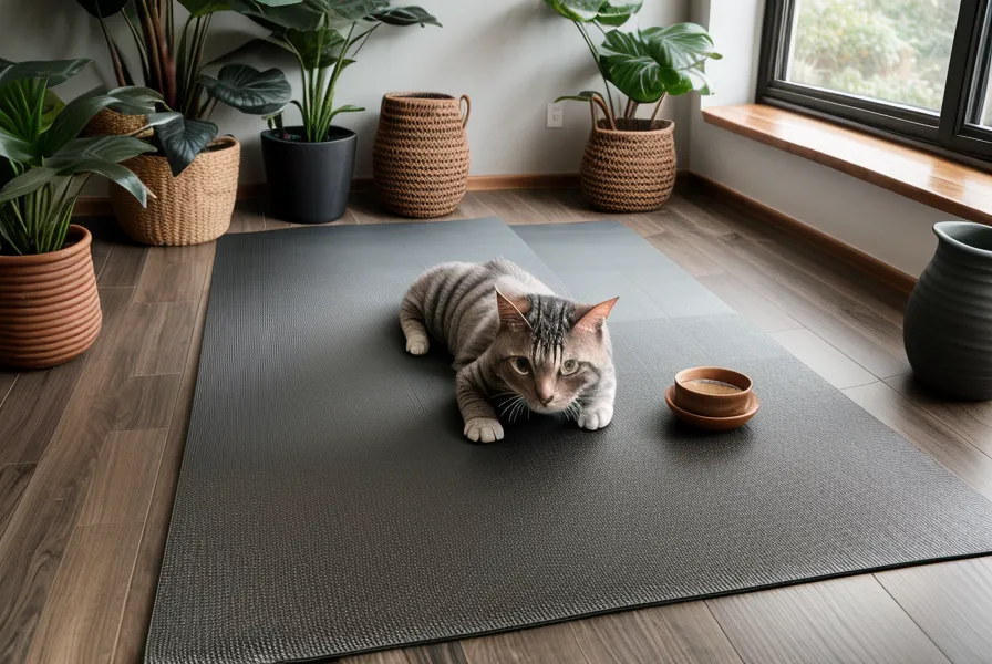 Gato sentado sobre un bloque de yoga junto a la laptop, freelance-life durante la formación en yoga para adultos