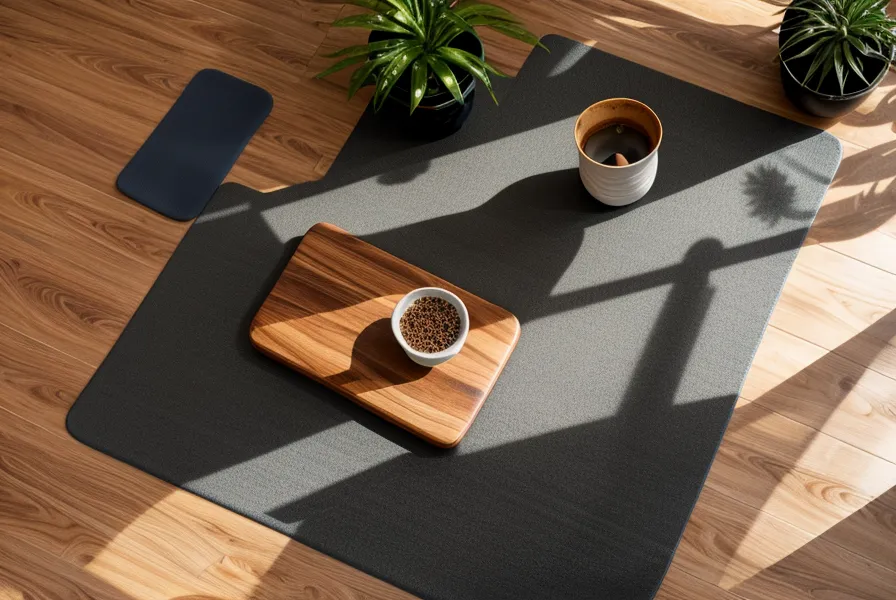 Escritorio de traducción y mat de yoga compartiendo el mismo rincón, equilibrio entre freelance-life y formación online