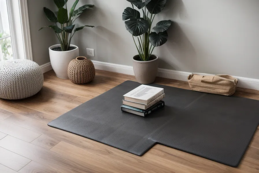 Gato sobre el mat de yoga, parte de la rutina diaria de formación de instructora en casa