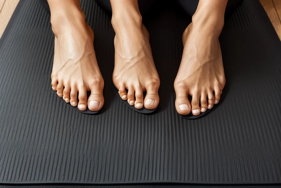 Pies firmemente apoyados en una esterilla de yoga, mostrando el anclaje que dan los bandhas para la estabilidad en cada asana