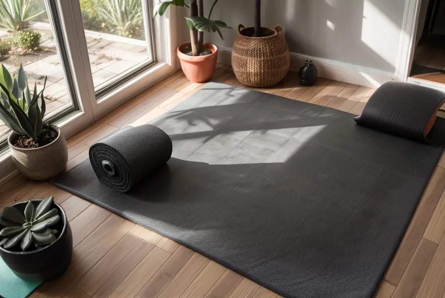 Mat de yoga junto a diccionarios de traducción, ejemplo de bienestar freelance y yoga en casa durante el teletrabajo